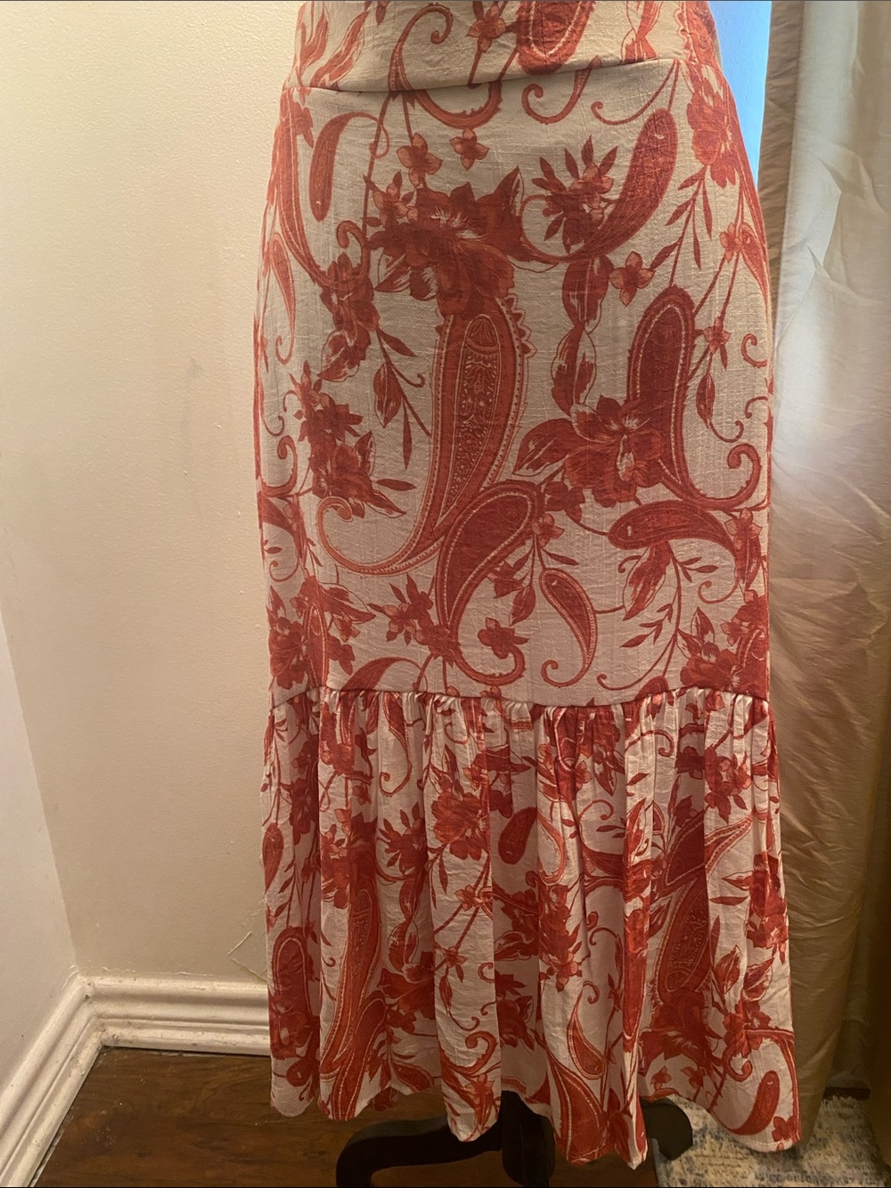 Paisley Tiered Maxi Skirt in Rust Floral